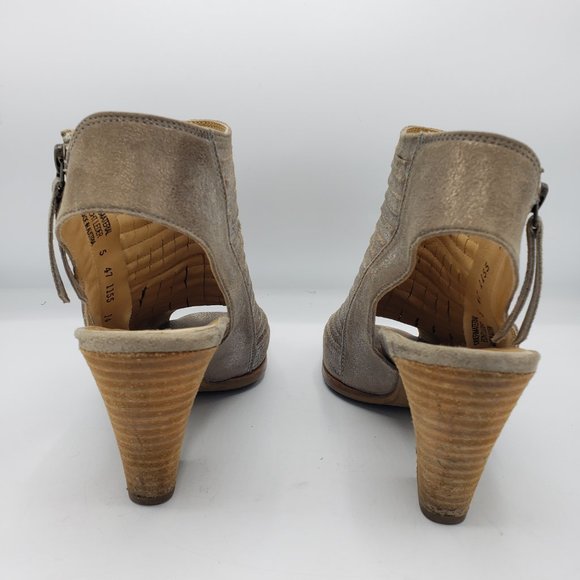 Paul Green Cayanne Bootie 7.5 Gold Distressed Leather Open Toe Side Zipper - Picture 3 of 9